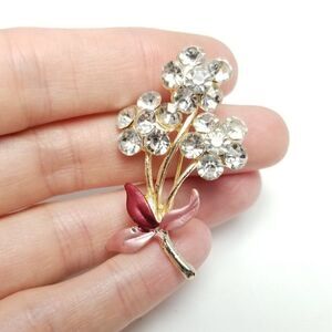 Vintage Rhinestone Flower Cluster Brooch, Bouquette Shape, Enamel, Estate